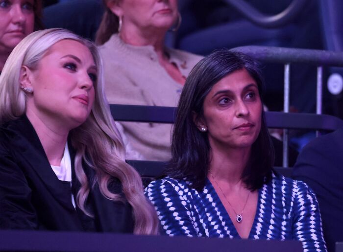 Two women seated in an audience, with focus on JD Vance marriage speculation after Erika Kirk viral hug and Usha’s bare finger. Two women seated in an audience, with focus on JD Vance marriage speculation after Erika Kirk viral hug and Usha’s bare finger.