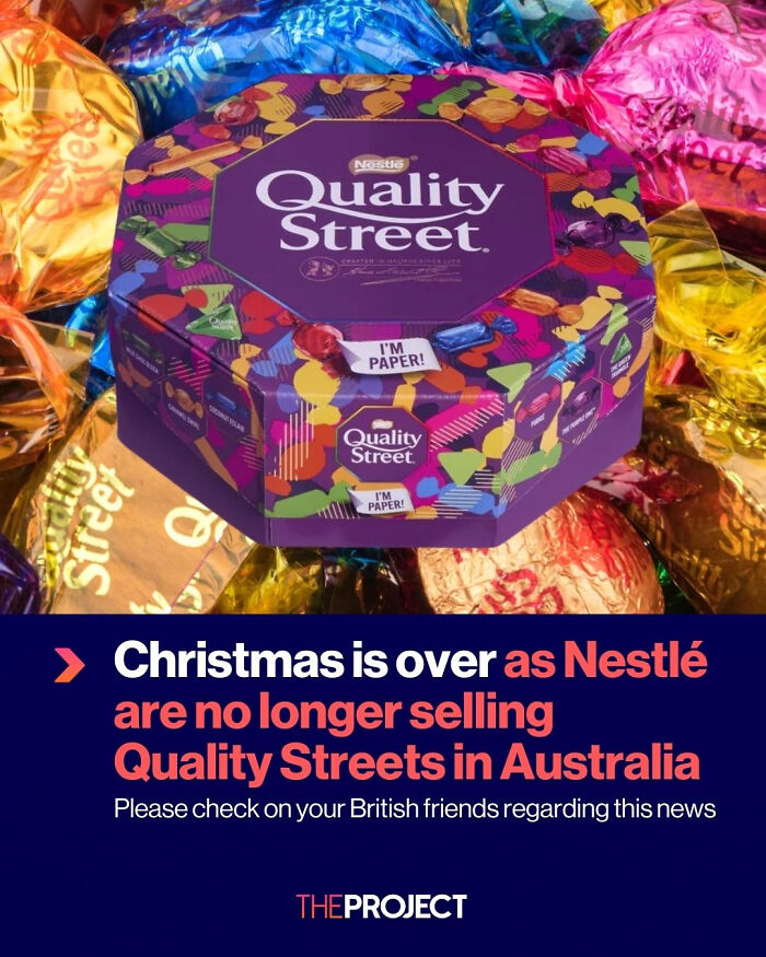Nestlé ending sales of Quality Streets in Australia amid local newspaper headlines reflecting a world going mad.