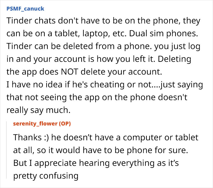 Online chat discussion about woman receiving proof husband is cheating and ex-girlfriends causing drama on dating apps.