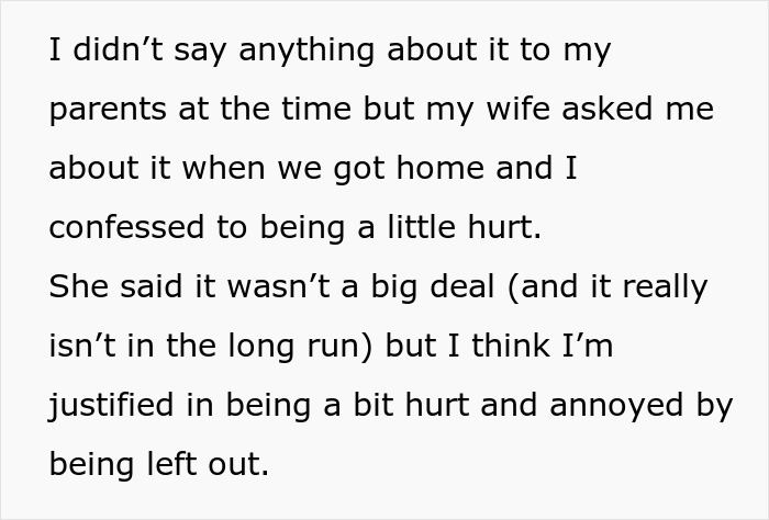Text discussing being hurt and annoyed after parents let friends sit at main Thanksgiving table, leaving son at overflow table. Text discussing being hurt and annoyed after parents let friends sit at main Thanksgiving table, leaving son at overflow table.