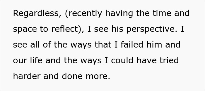 Text excerpt showing a woman reflecting on her regrets and perspective after divorce and a reality check. Text excerpt showing a woman reflecting on her regrets and perspective after divorce and a reality check.