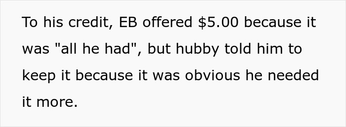 Excerpt from a story where the brother makes bil pay dinner by offering $5 but is told to keep it. Excerpt from a story where the brother makes bil pay dinner by offering $5 but is told to keep it.