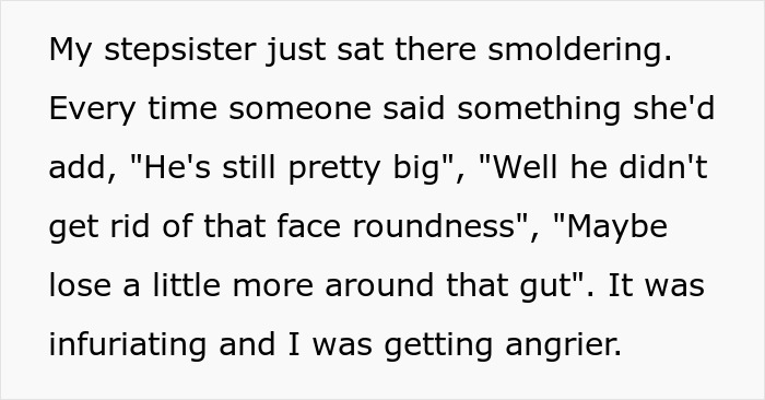 Text post with a user describing frustration about their stepsister’s smoldering expression and critical remarks. Text post with a user describing frustration about their stepsister’s smoldering expression and critical remarks.