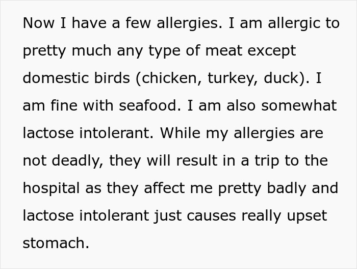 Text describing a husband and family dealing with a woman who is a picky eater due to allergies and lactose intolerance. Text describing a husband and family dealing with a woman who is a picky eater due to allergies and lactose intolerance.