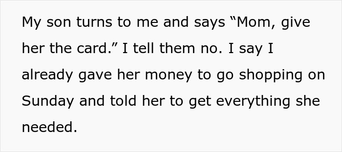 Text excerpt showing a mom accused of embarrassing her son’s girlfriend who offered to cook meals for them. Text excerpt showing a mom accused of embarrassing her son’s girlfriend who offered to cook meals for them.