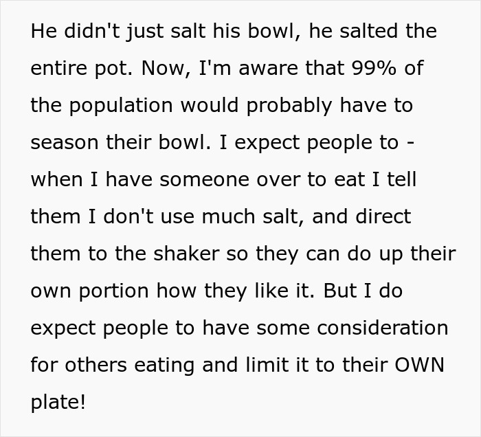 Text about boyfriend salting entire pot of chili, woman rethinking relationship and chili seasoning expectations.