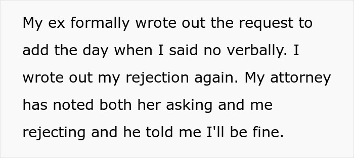 Text excerpt showing a custody dispute involving kids, custody, relationship, and birthday communication issues. Text excerpt showing a custody dispute involving kids, custody, relationship, and birthday communication issues.