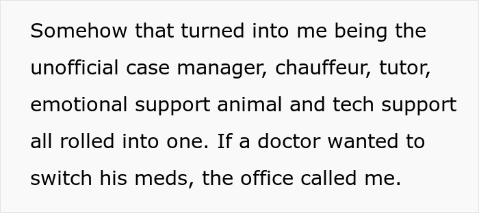 Text passage describing a woman bending over backwards to care for her autistic brother, managing multiple roles. Text passage describing a woman bending over backwards to care for her autistic brother, managing multiple roles.