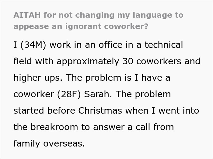 Man taking a call in Korean at office with black coworker appearing upset and involving HR in a workplace dispute.