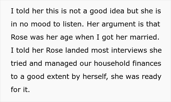 Text excerpt from financial struggles of a financially unstable woman rushing into marriage and facing a bitter reality check.