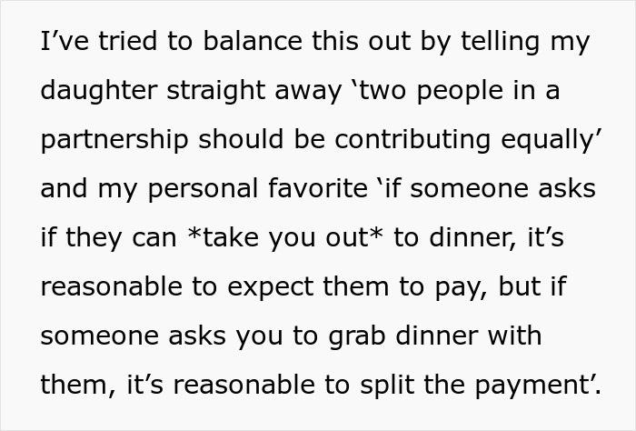 Text image showing a dad explaining financial fairness in relationships to his daughter, addressing the personal ATM issue. Text image showing a dad explaining financial fairness in relationships to his daughter, addressing the personal ATM issue.
