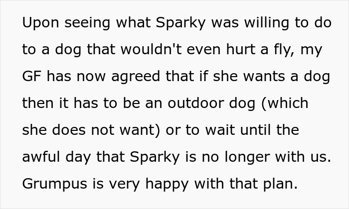 Text about woman upset girlfriend won’t let her get a dog because of old cat, discussing outdoor dog option. Text about woman upset girlfriend won’t let her get a dog because of old cat, discussing outdoor dog option.