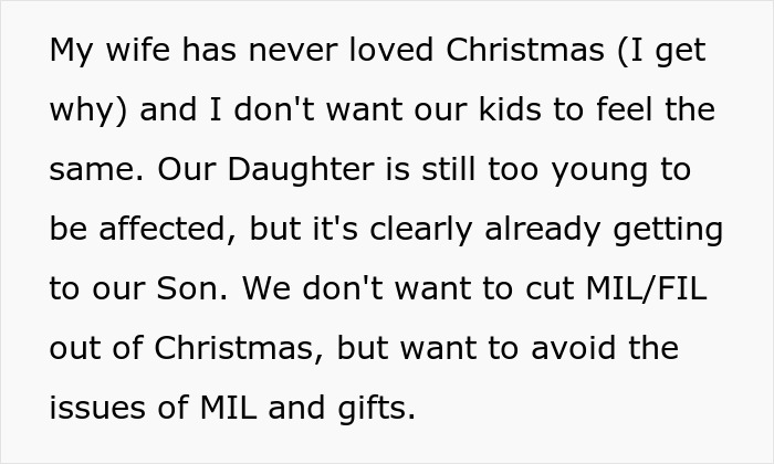 Text excerpt discussing family issues with Christmas gifts and avoiding problems related to grandma’s holiday competitions. Text excerpt discussing family issues with Christmas gifts and avoiding problems related to grandma’s holiday competitions.