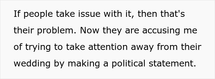 Text about a woman facing discomfort as bride and groom take her hairy armpits as a personal insult. Text about a woman facing discomfort as bride and groom take her hairy armpits as a personal insult.
