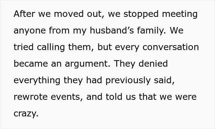 Text describing family conflict as MIL declares evil has moved into family after DIL’s premature birth and denial of events.