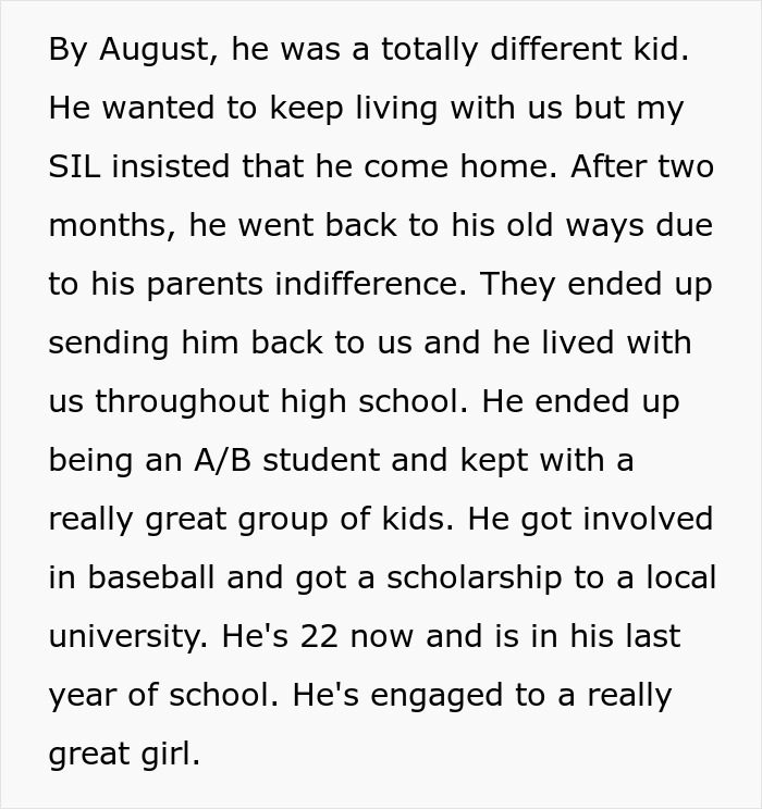 Text excerpt about a nephew living with his aunt, excelling in school and sports despite his bio mom's indifference. Text excerpt about a nephew living with his aunt, excelling in school and sports despite his bio mom's indifference.
