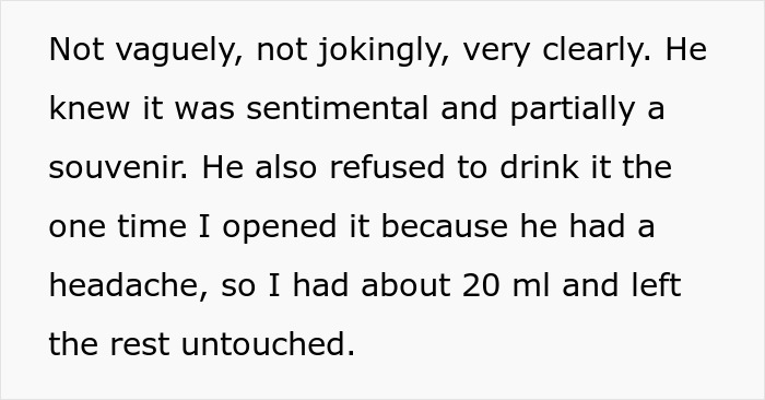 Text excerpt about a woman upset after bringing souvenir wines from abroad and her husband drinks them with friends. Text excerpt about a woman upset after bringing souvenir wines from abroad and her husband drinks them with friends.