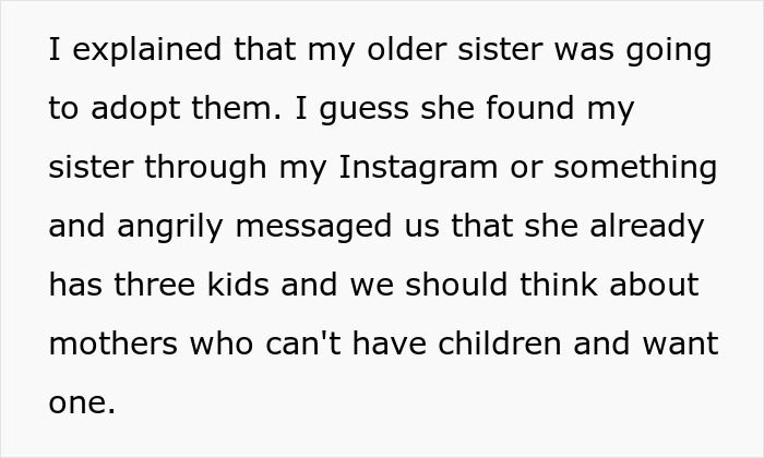 Text excerpt about older sister adopting white baby, friend upset and discussing adoption preferences and family dynamics. Text excerpt about older sister adopting white baby, friend upset and discussing adoption preferences and family dynamics.
