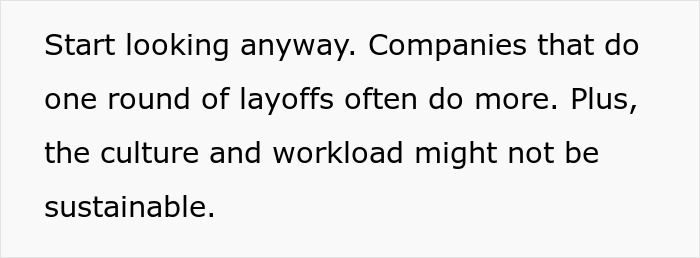 Text about subtle red flags indicating job insecurity, mentioning layoffs, unsustainable culture, and workload.