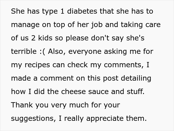 Text message explaining managing type 1 diabetes while caring for kids and sharing recipe tips for sneaking veggies into meals. Text message explaining managing type 1 diabetes while caring for kids and sharing recipe tips for sneaking veggies into meals.