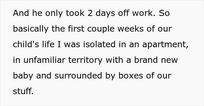 Text excerpt describing a stay-at-home mom isolated with a newborn, highlighting challenges in early parenthood.