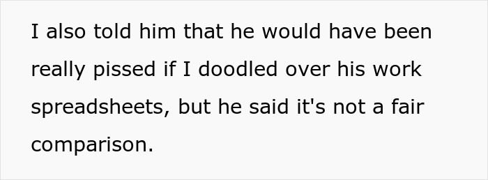 Text about a dad fixing his 19-year-old daughter's first real drawing and the heat he takes from her.