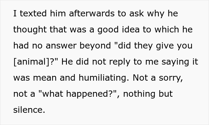 Screenshot of a message describing being given a racist gift and partner's silence over the incident. Screenshot of a message describing being given a racist gift and partner's silence over the incident.