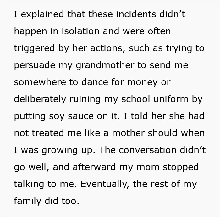 Text excerpt about lady refusing to help cruel parents who abandoned her and being called disrespectful. Text excerpt about lady refusing to help cruel parents who abandoned her and being called disrespectful.