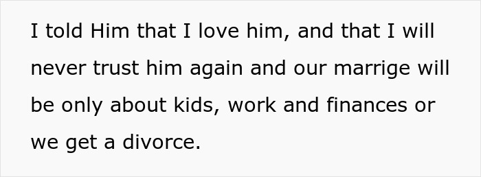 Text excerpt showing a woman detailing how her marriage fell apart after trust issues and a failed wedding. Text excerpt showing a woman detailing how her marriage fell apart after trust issues and a failed wedding.