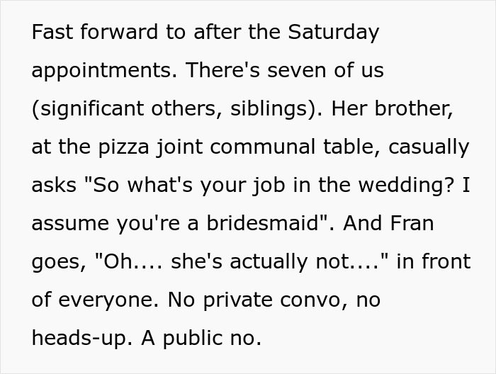 Text describing a painful friendship wake-up call during a wedding dress shopping trip, highlighting emotional moments.