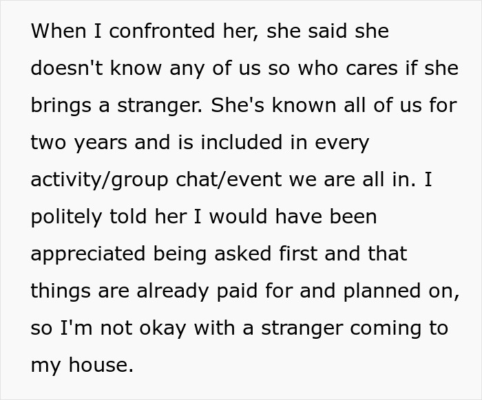 Text about confronting a friend’s wife for inviting strangers, discussing house rules and canceling Christmas plans. Text about confronting a friend’s wife for inviting strangers, discussing house rules and canceling Christmas plans.