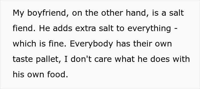 Text about a boyfriend who is a salt fiend, adding extra salt to everything including chili, affecting the relationship. Text about a boyfriend who is a salt fiend, adding extra salt to everything including chili, affecting the relationship.