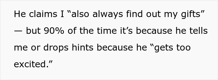 Text on white background about a guy who pressures his girlfriend to reveal if she got him a PS5 for Christmas.