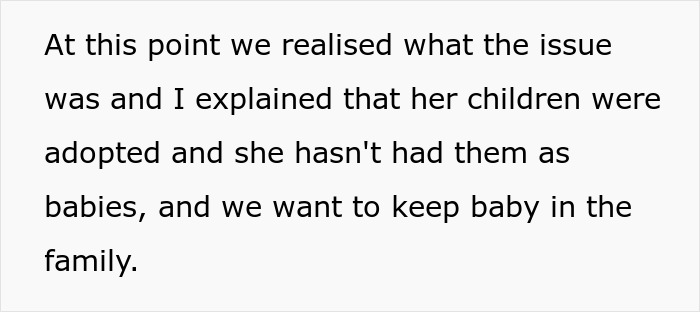 Text describing a conversation about adoption and keeping a white baby in the family, citing issues of racism. Text describing a conversation about adoption and keeping a white baby in the family, citing issues of racism.