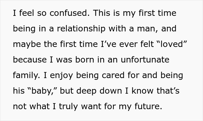 Text of a confused woman sharing her feelings about her first relationship with a man and the mixed emotions involved. Text of a confused woman sharing her feelings about her first relationship with a man and the mixed emotions involved.