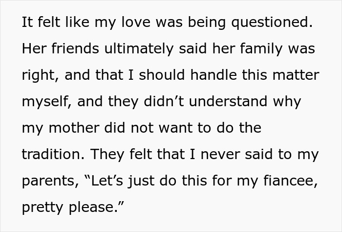 Text excerpt from a man considering canceling his wedding after fiancée’s family hires a PI to find dirt on him. Text excerpt from a man considering canceling his wedding after fiancée’s family hires a PI to find dirt on him.