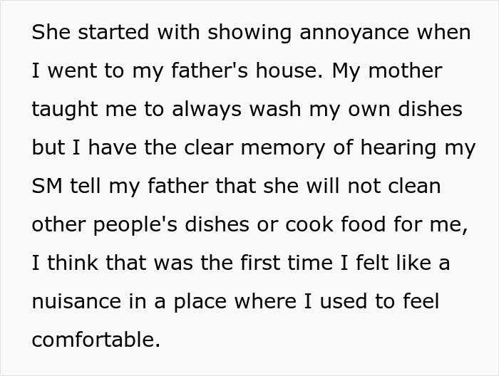 Text about teen feeling stepmother's true colors after being seen as a nuisance at father's house, showing insecurity. Text about teen feeling stepmother's true colors after being seen as a nuisance at father's house, showing insecurity.