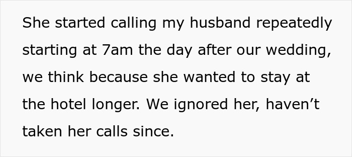 Text describing an uninvited guest treating the wedding night like a sleepover and being asked to leave by the bride and groom.