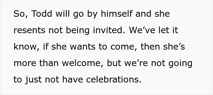 Text about Jehovah's Witness mom celebrating her kid's birthday and reaction to sister-in-law's comment on celebration.