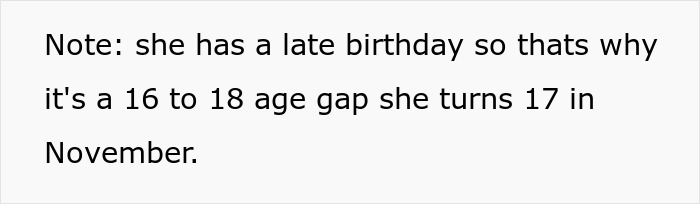Text note explaining a late birthday causing a 16 to 18 age gap with the stepmom delivering a reality check to pregnant stepdaughter. Text note explaining a late birthday causing a 16 to 18 age gap with the stepmom delivering a reality check to pregnant stepdaughter.