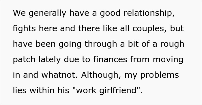 Text excerpt about a man’s relationship struggles due to a work girl crush causing tension with his girlfriend.