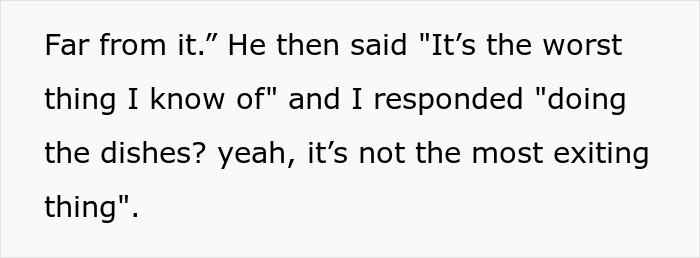 Text excerpt from a conversation where a coworker says birth babies and staying home instead of chores.