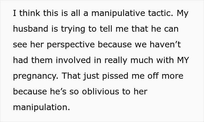 Alt text: Wife feels husband won’t stand up to his mother’s manipulative tactics using the Jesus card during her pregnancy.