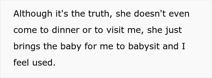 Elderly woman feeling used as she refuses taking care of granddaughter for free with no family visits or support.