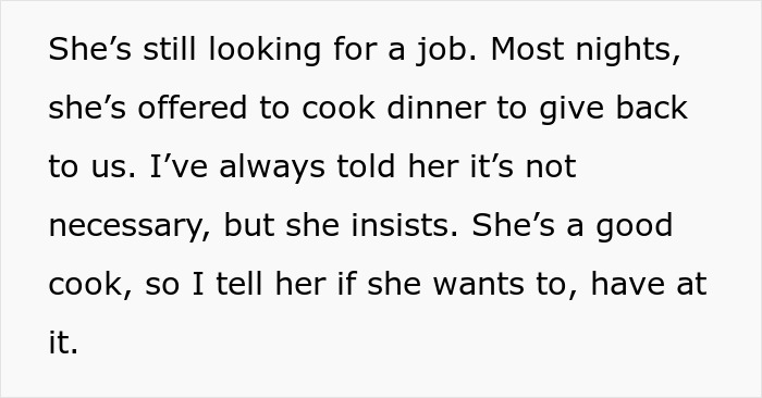 Text excerpt about mom accused of embarrassing son’s girlfriend who offered to cook meals for them. Text excerpt about mom accused of embarrassing son’s girlfriend who offered to cook meals for them.