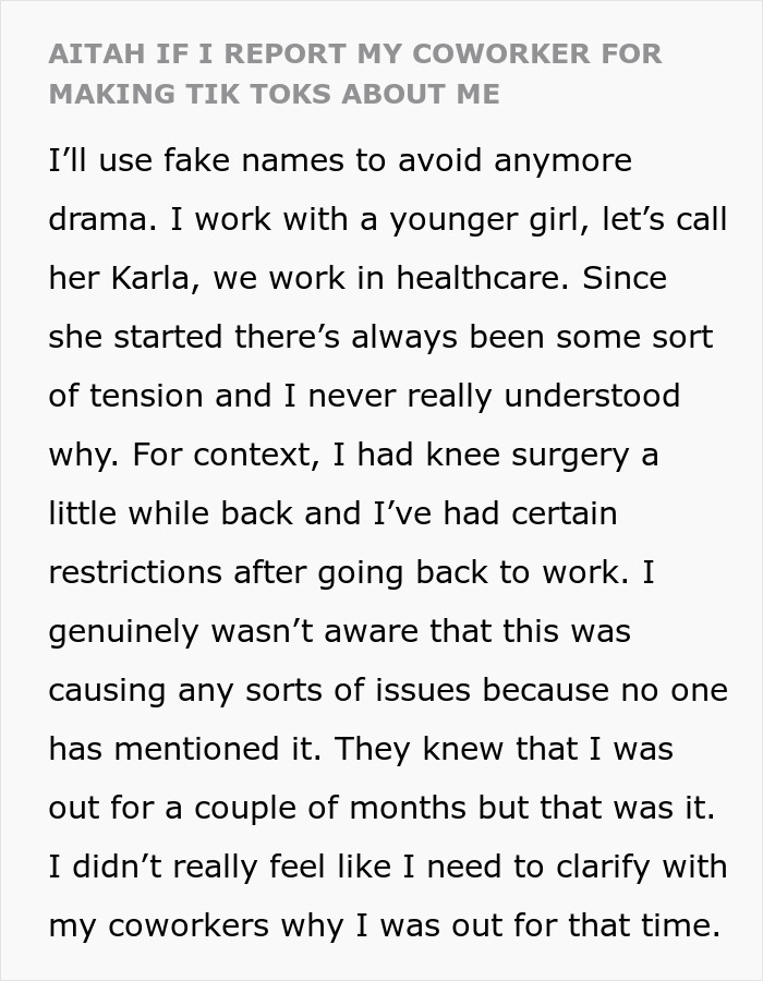 Text excerpt about a woman putting coworker on blast on social media and facing unexpected consequences at work.