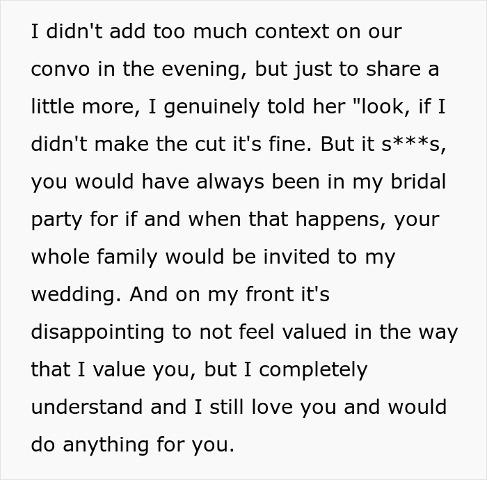 Text message conveying emotional disappointment during wedding dress shopping and friendship reflection.