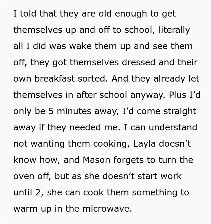 Text excerpt discussing family concerns and childcare challenges after 23-year-old moves out, affecting household dynamics. Text excerpt discussing family concerns and childcare challenges after 23-year-old moves out, affecting household dynamics.
