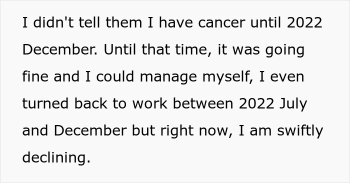 Text snippet discussing personal cancer diagnosis and declining health after telling family no funeral wished. Text snippet discussing personal cancer diagnosis and declining health after telling family no funeral wished.