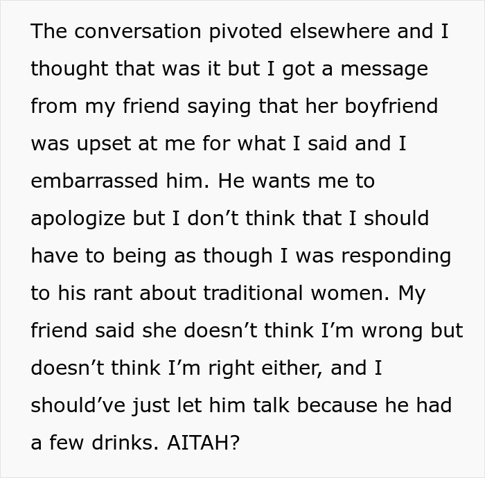 Text excerpt showing a toxic man venting about traditional wives and reacting defensively when his logic is challenged. Text excerpt showing a toxic man venting about traditional wives and reacting defensively when his logic is challenged.